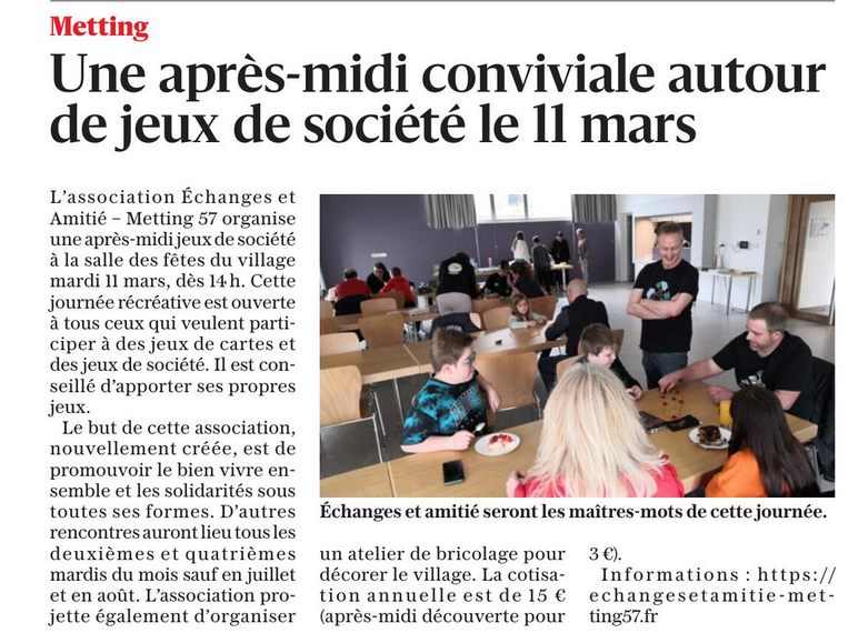 Une après-midi conviviale autour de jeux de société le 11 mars